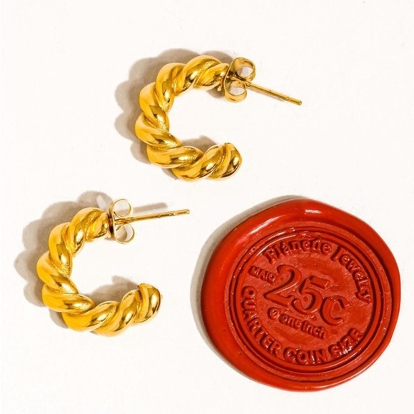 18K Gold Twisted Hoop Earrings - Picture 2 of 4